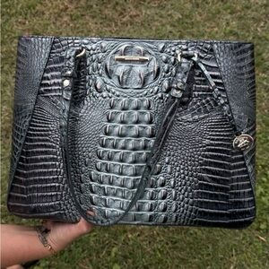 Brahmin Black Crocodile-Embossed Tote